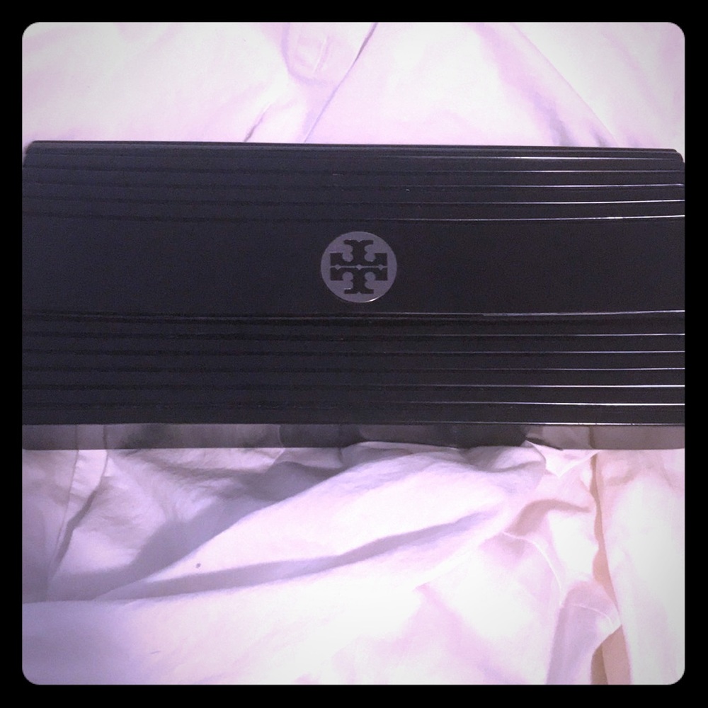 Like new Tory Burch hard black clutch